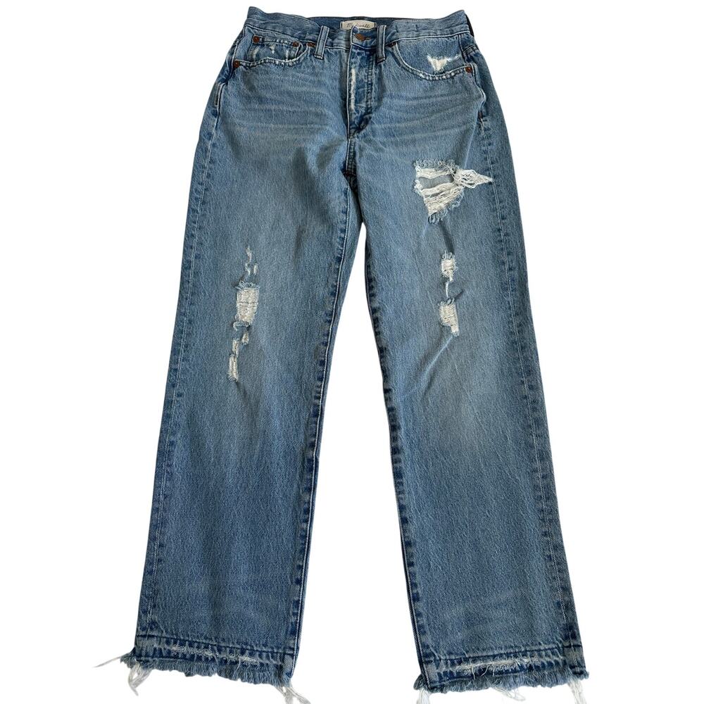 Madewell Classic Straight Jeans Distressed High Rise Blue Denim Womens Raw Hem